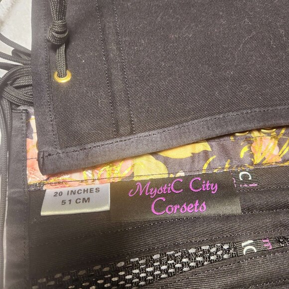 Mystic City Corset MCC36X Yellow/Black Brocade/Mesh Underbust Waspie - 20" - Picture 7 of 10